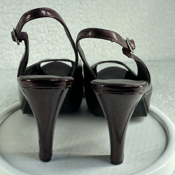 Candie's High Heels Womens Sz 8.5 Burgundy Red Slingback Peep Toe 4 Inch Heels - Picture 3 of 8